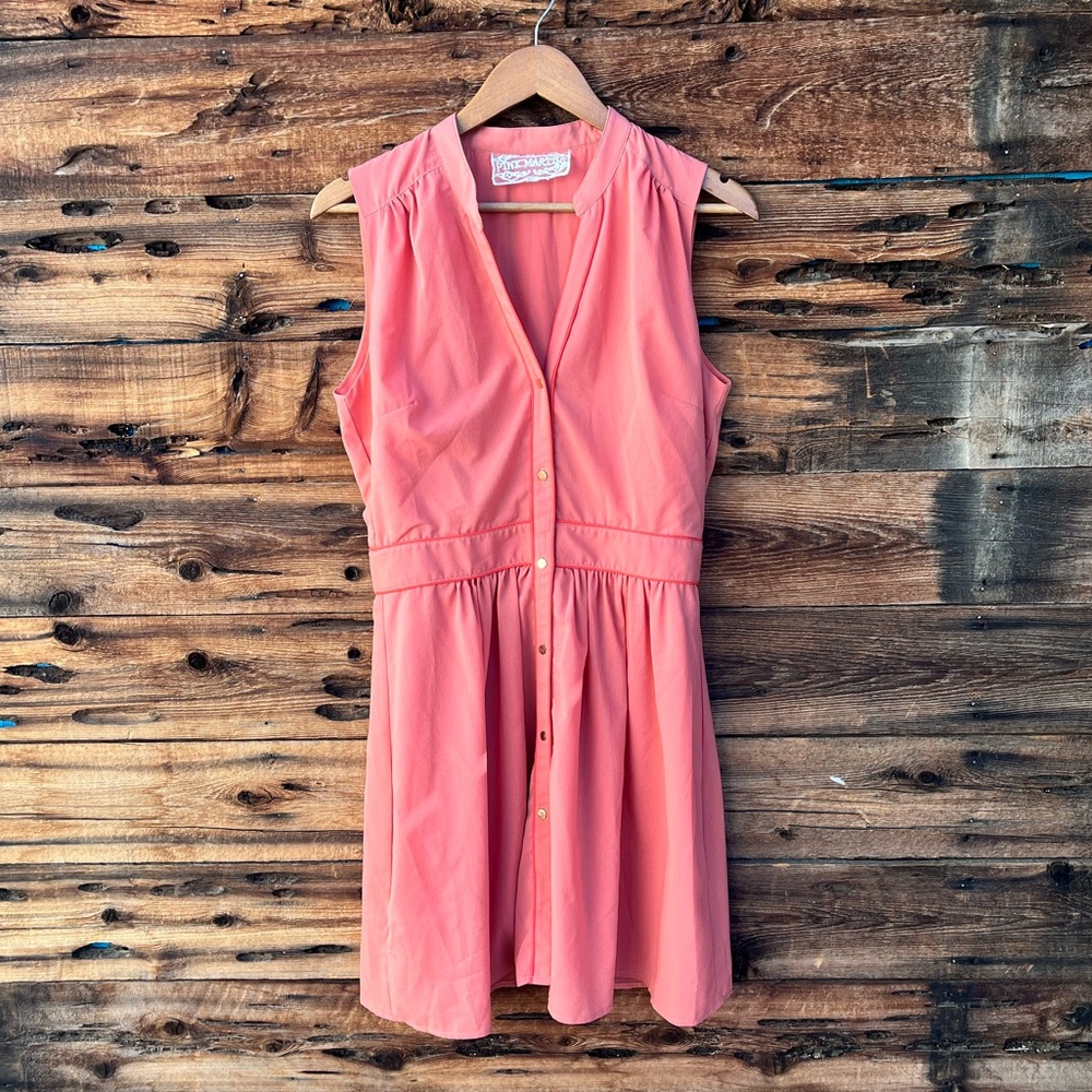 PINK MARTINI | Coral Sleeveless Button-Down Dress L